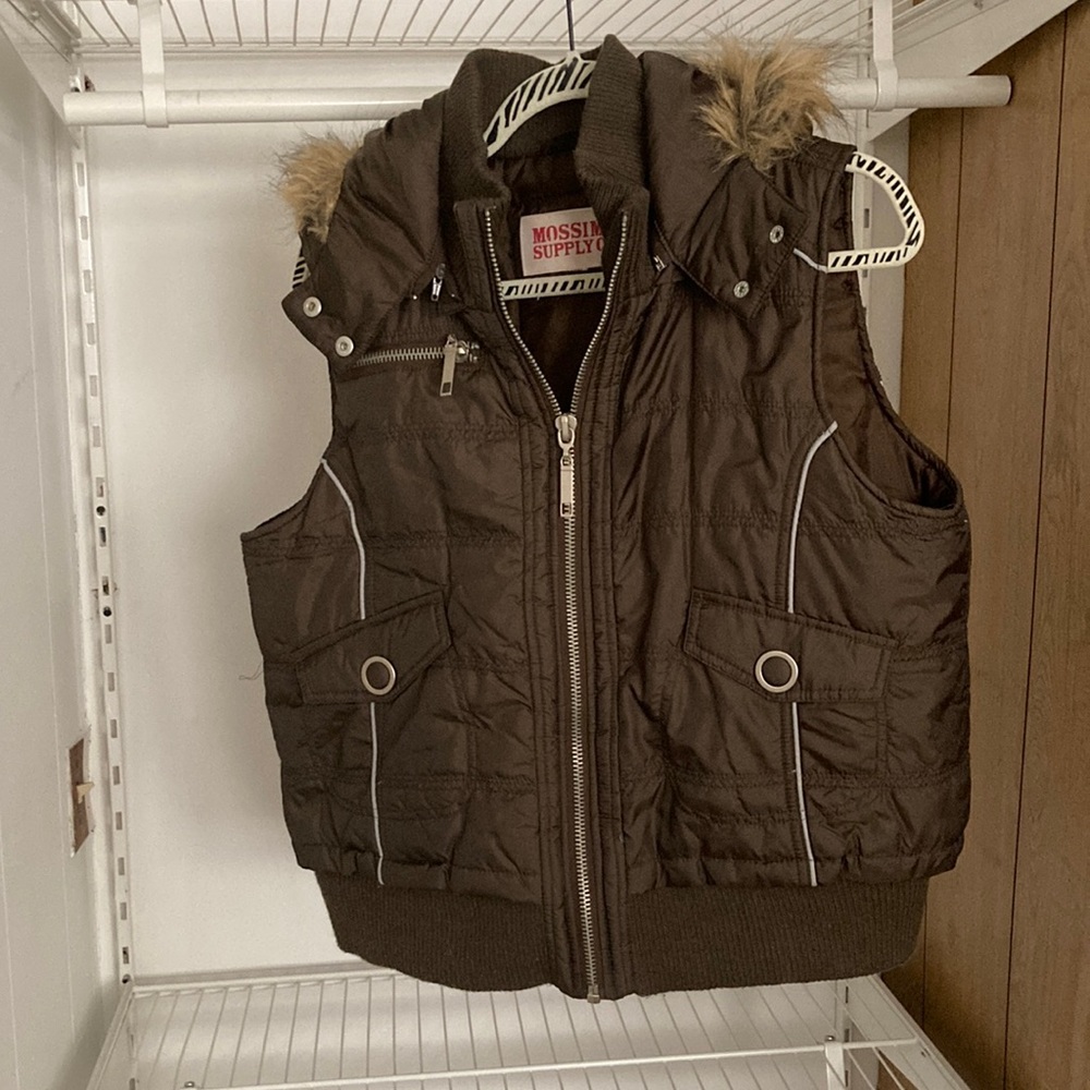 Size Large Mossimo Supply Company Brown Hooded Vest w/ zipper accents